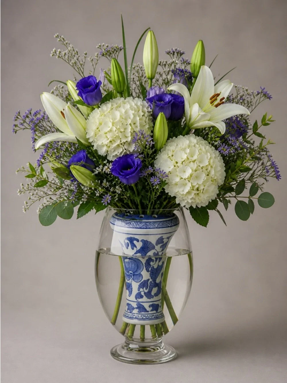 Vintage Blue White Chinoiserie Pierced Porcelain Cover Lamp Shade 8 Inch